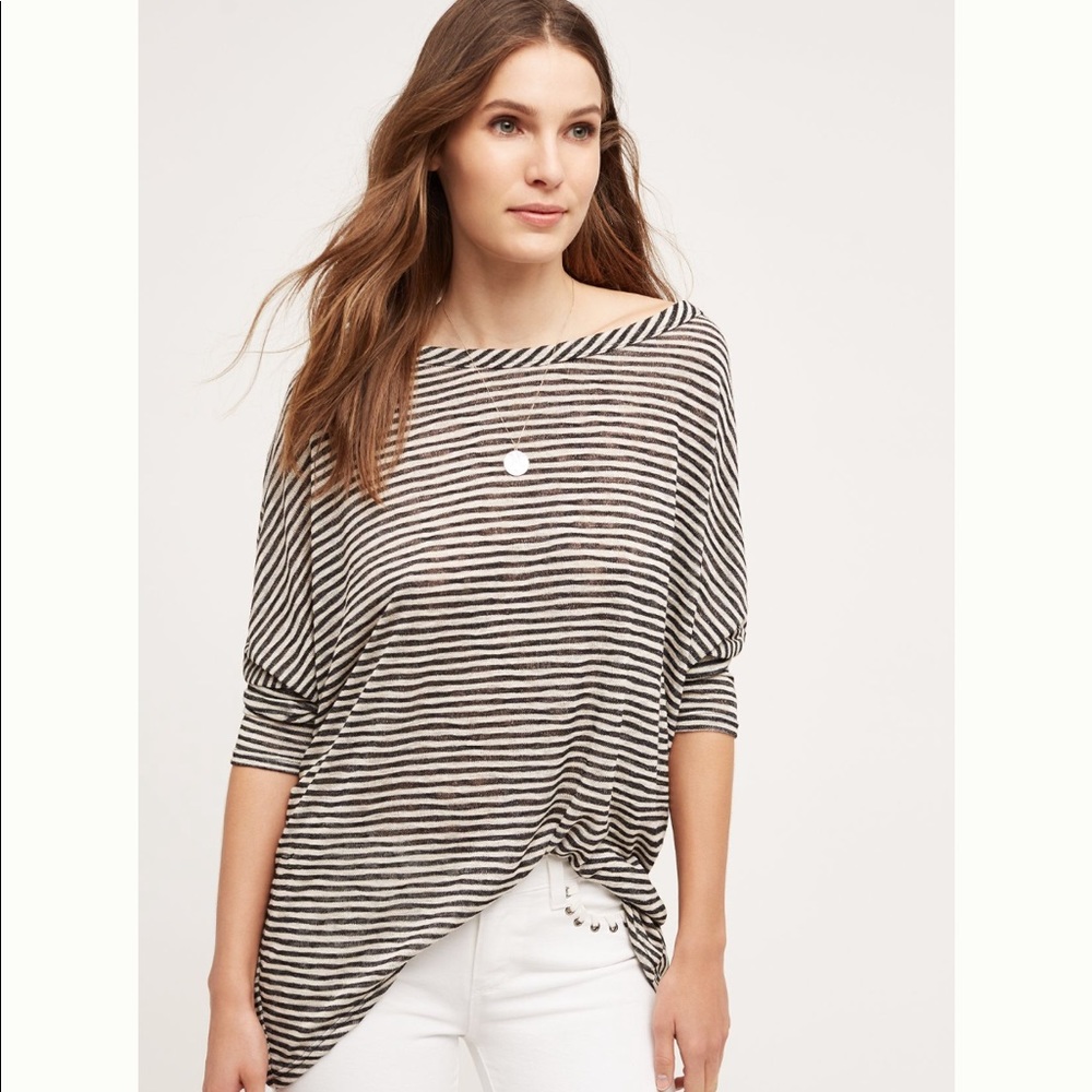 Anthropologie Open Back B/W Striped Swing Top